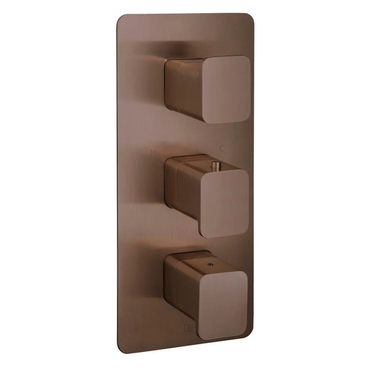 JTP Hix 2-Outlet Triple Handle Thermostatic Concealed Shower Valve - Brushed Bronze - 31690BRZ - Envy Bathrooms Ltd