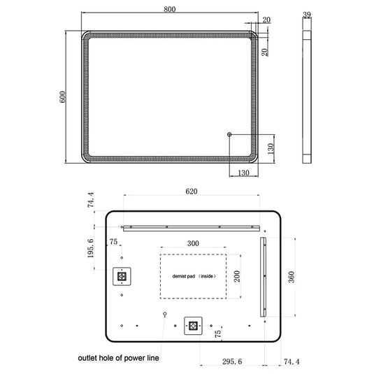 JTP Hix Rectangular LED Illuminated Bathroom Mirror 800mm H x 600mm W - Matt Black - Envy Bathrooms Ltd