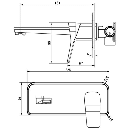 JTP Hix Wall Mounted Rectangular Basin Mixer Tap - Brushed Brass PVD - Envy Bathrooms Ltd