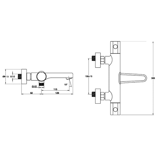 JTP Hugo Thermostatic Bath Shower Mixer Tap without Kit Wall Mounted - Chrome - Envy Bathrooms Ltd