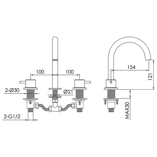 JTP Inox 3-Hole Deck Mounted Basin Mixer Tap - Stainless Steel - Envy Bathrooms Ltd