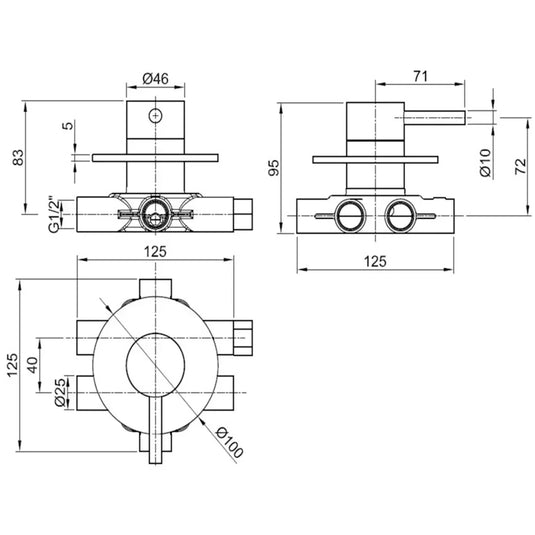 JTP Inox 4-Way Diverter Valve - Stainless Steel - Envy Bathrooms Ltd
