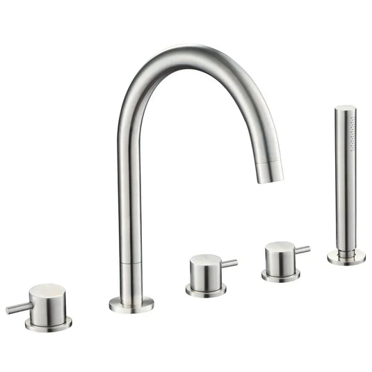 JTP Inox 5-Hole Bath Shower Mixer Tap with Diverter and Extractable Handset - Stainless Steel - Envy Bathrooms Ltd