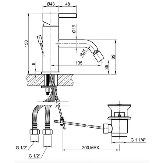 JTP Inox Bidet Mixer Tap with Pop Up Waste - Stainless Steel - Envy Bathrooms Ltd