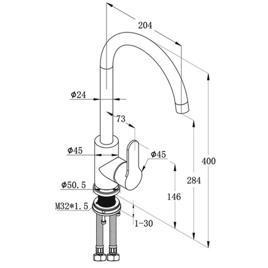 JTP Inox Deck Mounted Swivel Spout Kitchen Sink Mixer Tap - Pure Stainless Steel - Envy Bathrooms Ltd