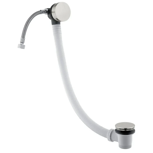 Stainless steel bath waste with click clack plug and flexible overflow pipe