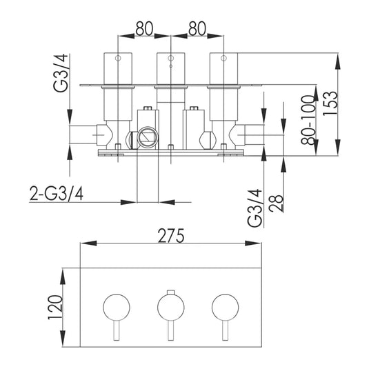 JTP Inox Horizontal Thermostatic Concealed 3 Outlets Shower Valve - Stainless Steel - Envy Bathrooms Ltd