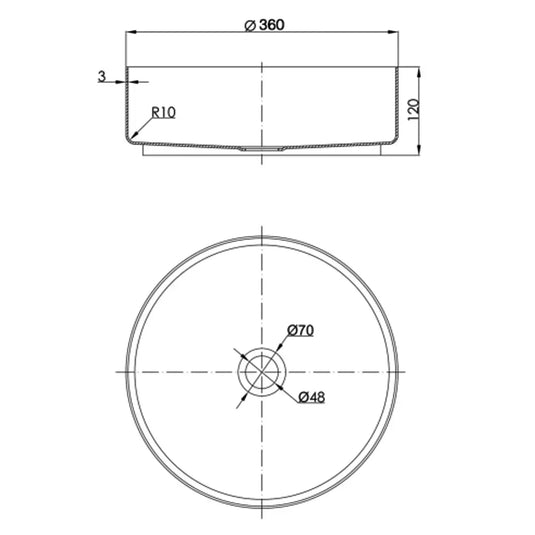 JTP Inox Round Sit-On Countertop Basin with Waste 360mm Wide - Brushed Stainless Steel - Envy Bathrooms Ltd