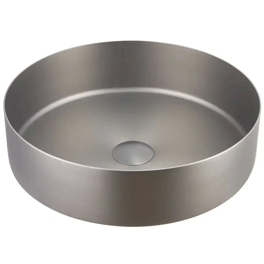 JTP Inox Round Sit-On Countertop Basin with Waste 360mm Wide - Brushed Stainless Steel - Envy Bathrooms Ltd