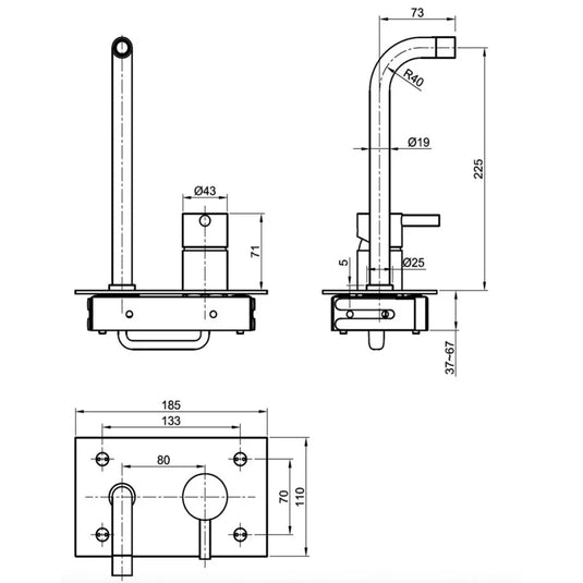 JTP Inox Single Lever Wall Mounted Basin Mixer Tap - 225mm Spout - Stainless Steel - Envy Bathrooms Ltd