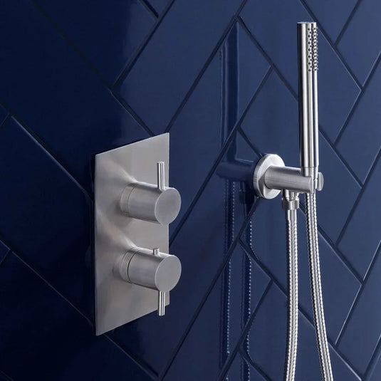 JTP Inox Thermostatic Concealed 2 Outlets Shower Valve Dual Handle - Stainless Steel - Envy Bathrooms Ltd