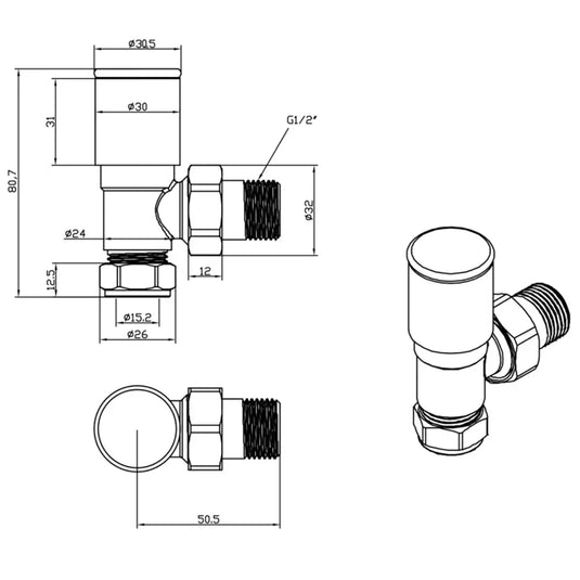 JTP Manual Angled Radiator Valves Pair - Brushed Bronze - Envy Bathrooms Ltd