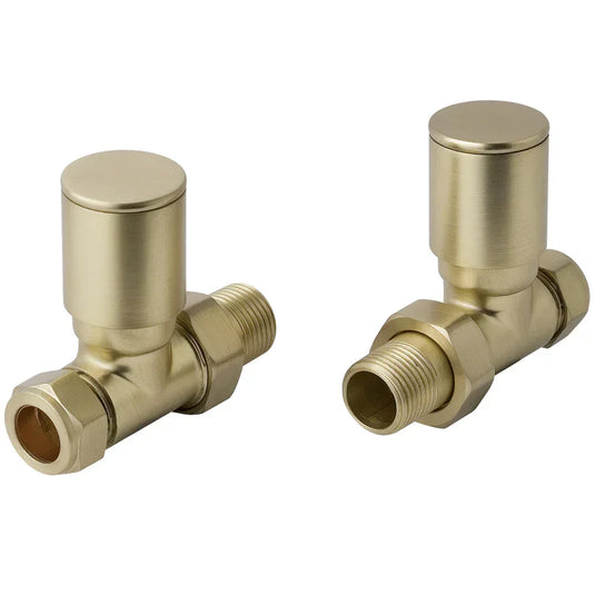 JTP Manual Straight Radiator Valves Pair - Brushed Brass - Envy Bathrooms Ltd