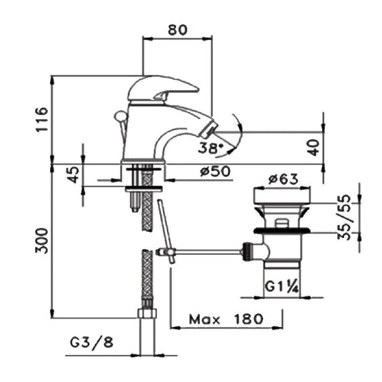 JTP Novo Mini Mono Basin Mixer Tap with Pop-Up Waste - Lever Handle - Chrome - Envy Bathrooms Ltd