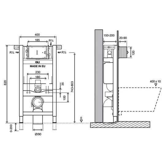 JTP Pre-Wall Freestanding WC Frame 820mm H x 400mm W (Including Brackets and Bend) - Envy Bathrooms Ltd