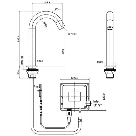 JTP React Sensor Deck Mounted Mains and Battery Operated Infra-Red Tap - Matt Black - Envy Bathrooms Ltd