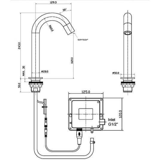 JTP React Sensor Deck Mounted Mains and Battery Operated Infra-Red Tap - Stainless Steel - Envy Bathrooms Ltd