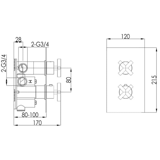 JTP Solex 2-Outlet Dual Handle Thermostatic Concealed Shower Valve - Brushed Brass - Envy Bathrooms Ltd
