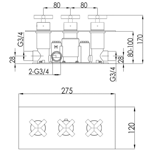 JTP Solex 2-Outlet Thermostatic Concealed Shower Valve - Brushed Brass - Envy Bathrooms Ltd