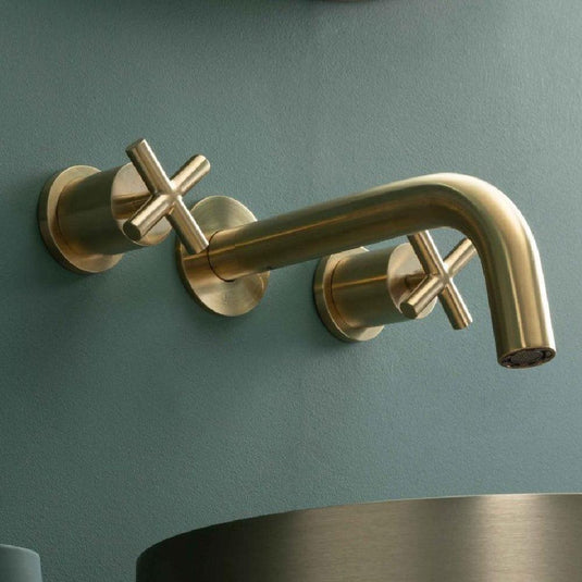 JTP Solex 3-Hole Wall Mounted Crosshead Basin Mixer Tap - Brushed Brass - Envy Bathrooms Ltd