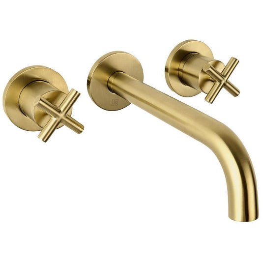 JTP Solex 3-Hole Wall Mounted Crosshead Basin Mixer Tap - Brushed Brass - Envy Bathrooms Ltd
