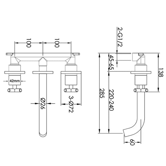 JTP Solex 3-Hole Wall Mounted Crosshead Basin Mixer Tap - Brushed Brass - Envy Bathrooms Ltd