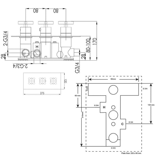 JTP Solex 3-Outlet Thermostatic Concealed Shower Valve - Brushed Brass - Envy Bathrooms Ltd