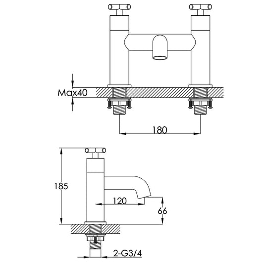 JTP Solex Deck Mounted Bath Filler Tap - 2 Tap Hole - Matt Black - Envy Bathrooms Ltd