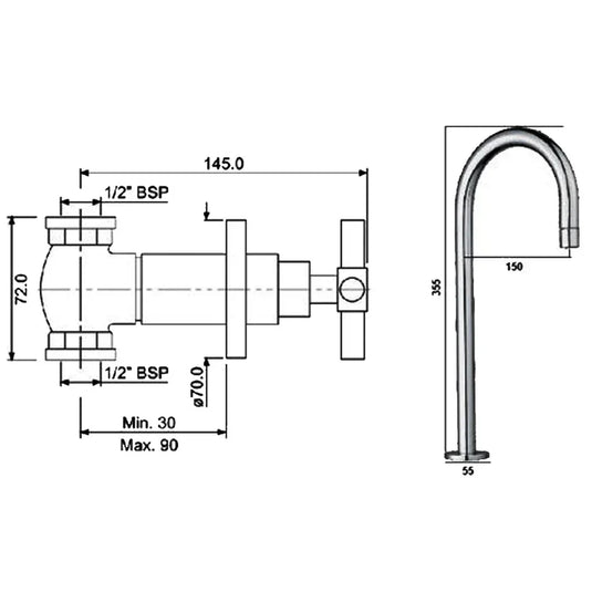 JTP Solex Deck Mounted Spout with Concealed Shower Valves - Chrome - Envy Bathrooms Ltd