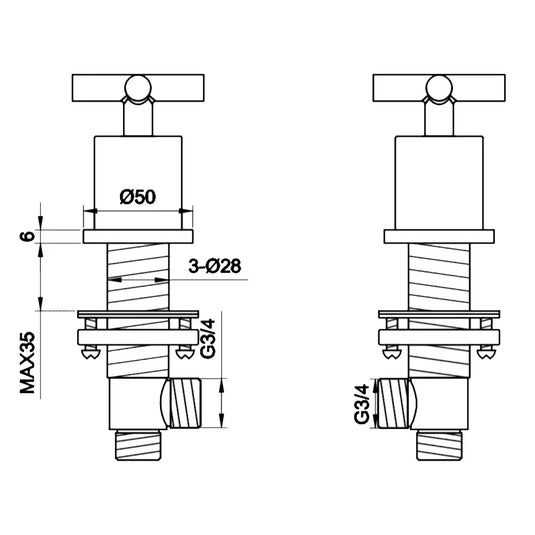 JTP Solex Deck Panel Valves Pair - Chrome - Envy Bathrooms Ltd