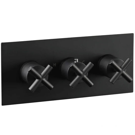 JTP Solex Horizontal Concealed 3-Outlets Shower Valve - Triple Handle - Matt Black - Envy Bathrooms Ltd