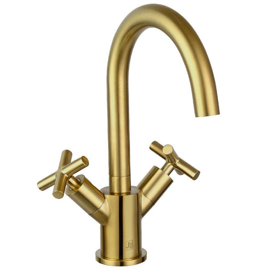 JTP Solex Mono Crosshead Swivel Spout Basin Mixer Tap - Brushed Brass - Envy Bathrooms Ltd