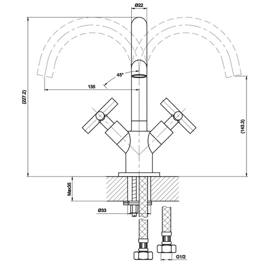 JTP Solex Mono Crosshead Swivel Spout Basin Mixer Tap - Brushed Brass - Envy Bathrooms Ltd