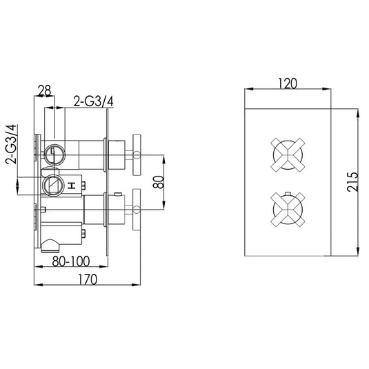 JTP Solex Thermostatic Concealed 2 Outlet Shower Valve - Chrome - Envy Bathrooms Ltd