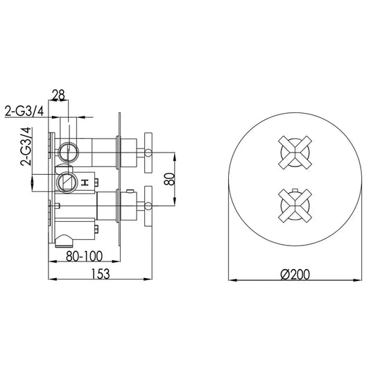 JTP Solex Thermostatic Concealed 2 Outlets Shower Valve Dual Handle - Chrome - Envy Bathrooms Ltd
