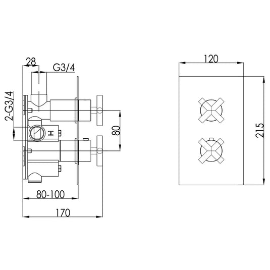 JTP Solex Vertical Concealed 1-Outlet Shower Valve - Dual Handle - Matt Black - Envy Bathrooms Ltd