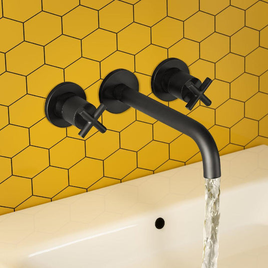 JTP Solex Wall Mounted Basin Mixer Tap - 3 Tap Hole - Matt Black - Envy Bathrooms Ltd