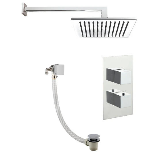 JTP Square Thermostat With Overhead Shower & Bath Filler - Chrome - COM094 - Envy Bathrooms Ltd