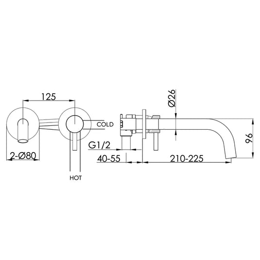 JTP Vos 2-Hole Wall Mounted Basin Mixer Tap - Matt Black - Envy Bathrooms Ltd