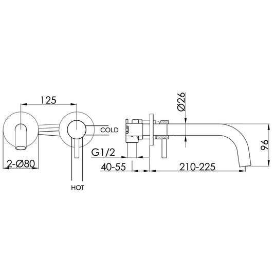 JTP Vos 2-Hole Wall Mounted Basin Mixer Tap with Designer Handle - Matt Black - Envy Bathrooms Ltd