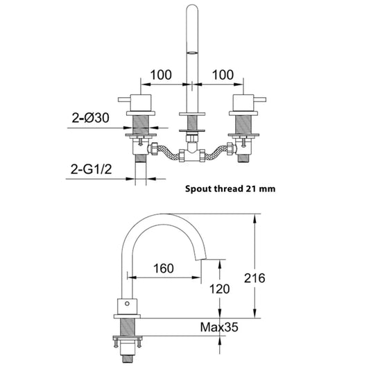 JTP Vos 3-Hole Deck Mounted Basin Mixer Tap - Brushed Black - Envy Bathrooms Ltd