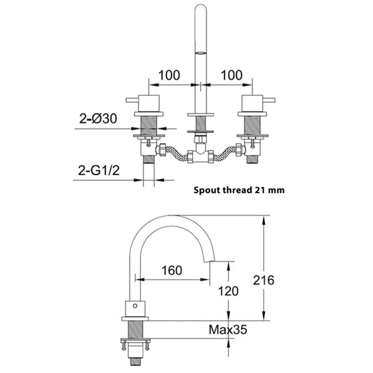 JTP Vos 3-Hole Deck Mounted Basin Mixer Tap - Matt Black - Envy Bathrooms Ltd