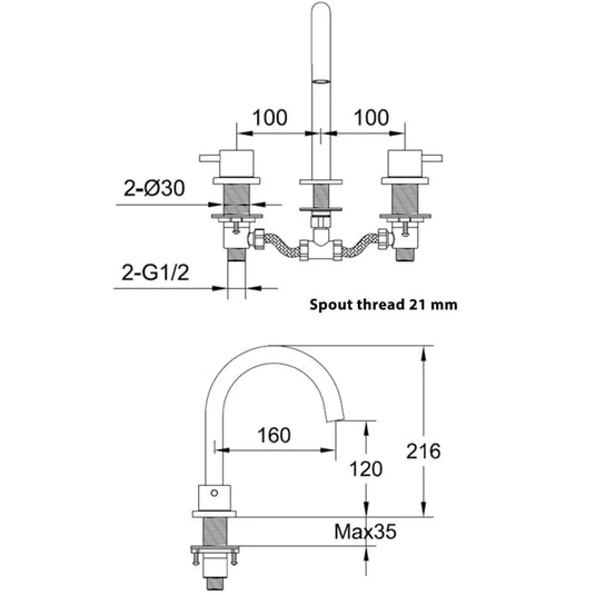 JTP Vos 3-Hole Deck Mounted Designer Handle Basin Mixer Tap - Brushed Black - Envy Bathrooms Ltd