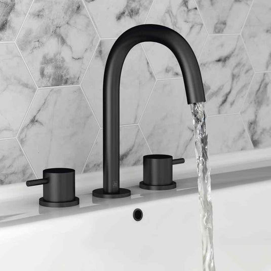 JTP Vos 3-Hole Deck Mounted Designer Handle Basin Mixer Tap - Matt Black - Envy Bathrooms Ltd