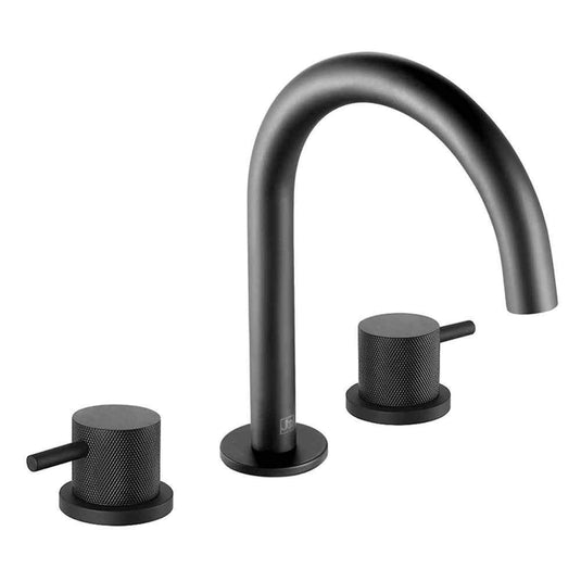 JTP Vos 3-Hole Deck Mounted Designer Handle Basin Mixer Tap - Matt Black - Envy Bathrooms Ltd