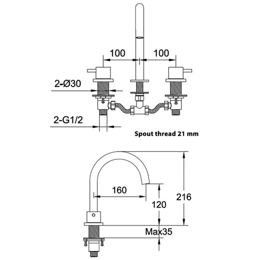 JTP Vos 3-Hole Deck Mounted Designer Handle Basin Mixer Tap - Matt Black - Envy Bathrooms Ltd
