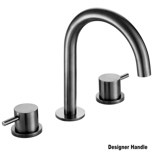 JTP Vos 3-Hole Deck Mounted Designer Handle Basin Mixer Tap - Brushed Black - Envy Bathrooms Ltd