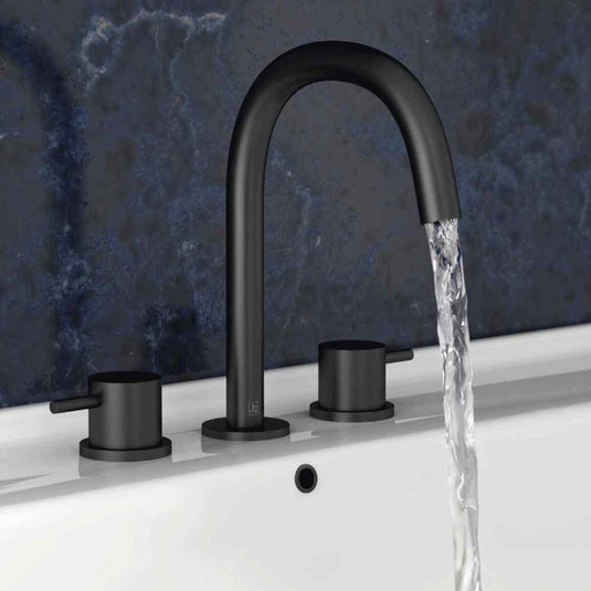 JTP Vos 3-Hole Deck Mounted Designer Handle Basin Mixer Tap - Matt Black - Envy Bathrooms Ltd