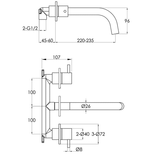 JTP Vos 3-Hole Wall Mounted Basin Mixer Tap - Brushed Bronze - Envy Bathrooms Ltd
