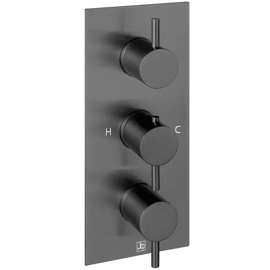 JTP Vos 3-Outlet Triple Handle Thermostatic Concealed Shower Valve - Brushed Black - Envy Bathrooms Ltd